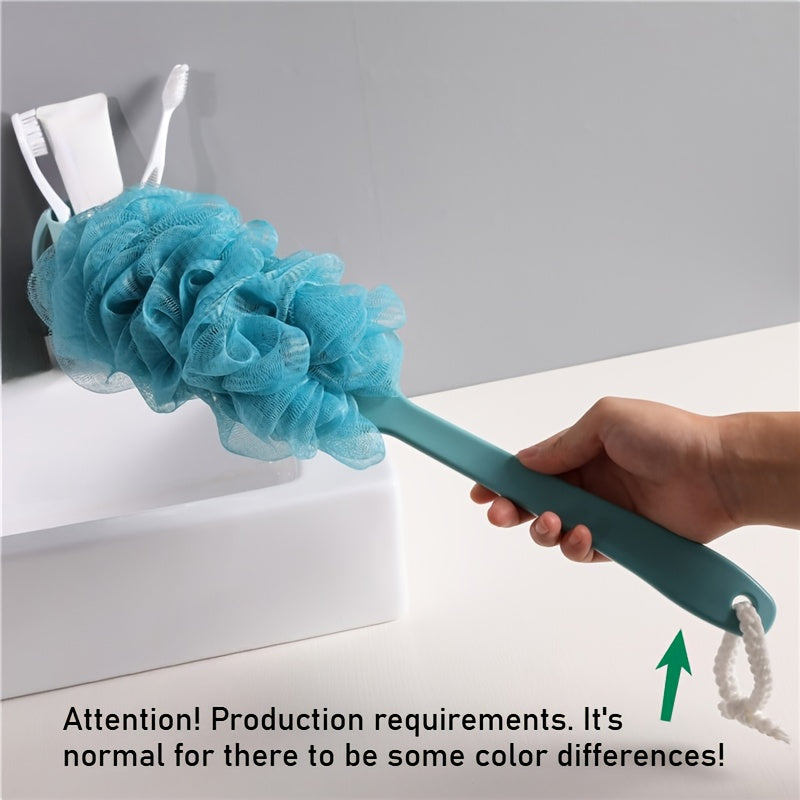 1pc Ergonomic Long-Handle Bath Brush - Colorful Wavy Design, Soft Mesh Back Scrubber for Shower Exfoliation, Battery-Free, Unscented - Ideal for Men & Women