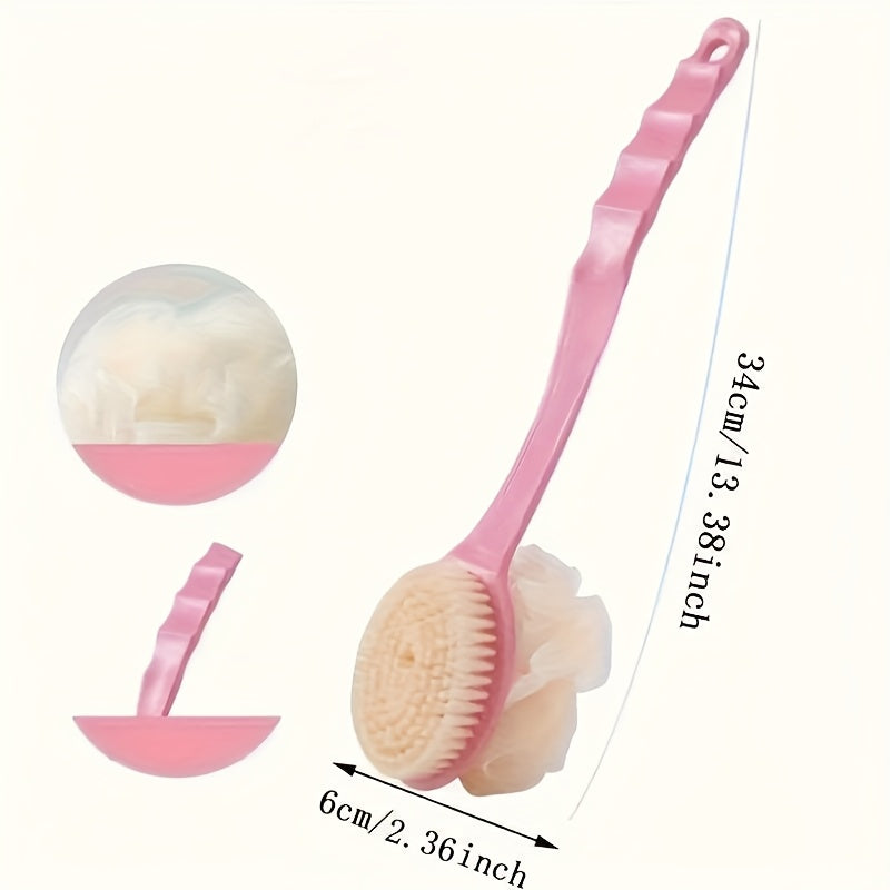 Valentine's Day 2-in-1 Soft Fiber Long Handle Shower Brush - Gentle Exfoliating Body Scrubber, Dual-purpose Back Brush and Cleansing Tool, Japanese Design