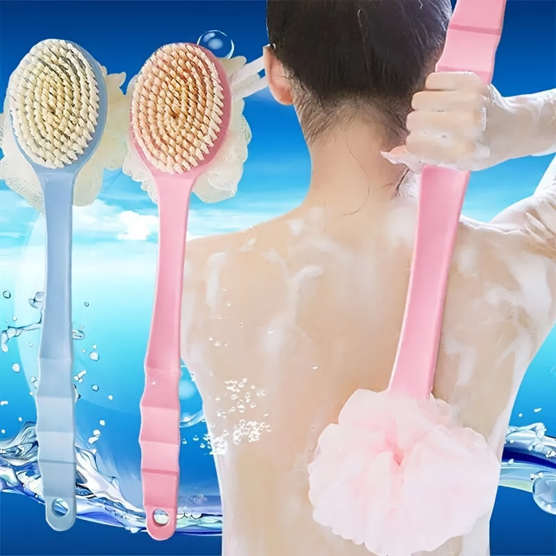 2-in-1 Dual Head Bath Brush with Soft Loofah - Perfect for Back Scrubbing, No Oil or Battery Required