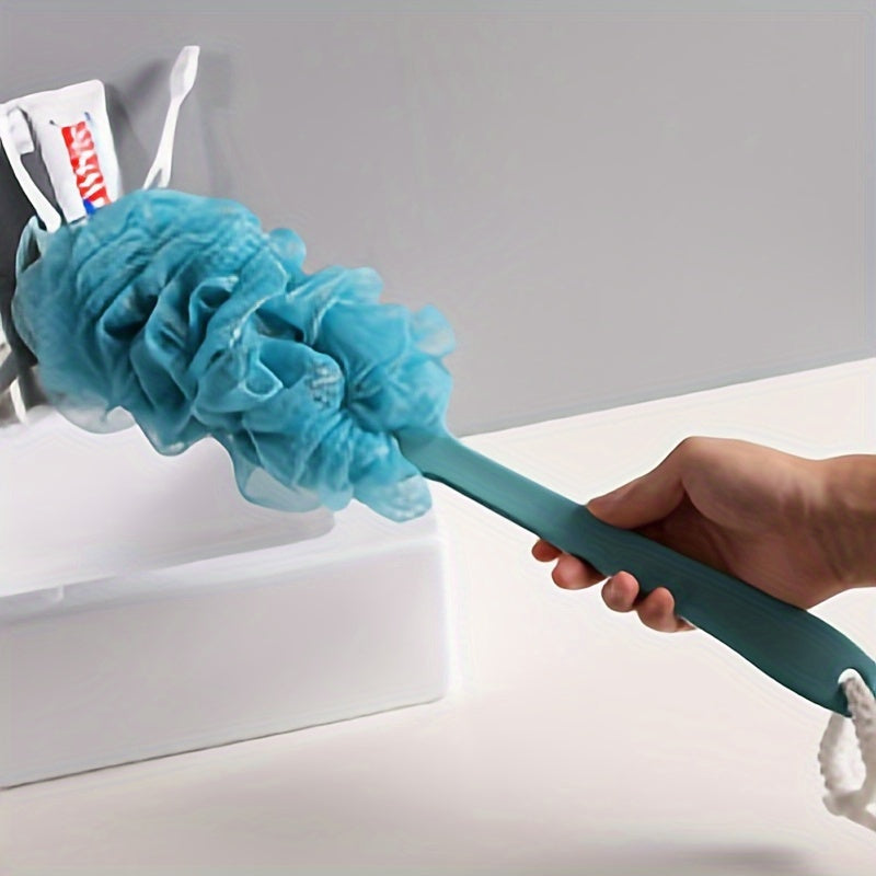 1pc Ergonomic Long-Handle Bath Brush - Colorful Wavy Design, Soft Mesh Back Scrubber for Shower Exfoliation, Battery-Free, Unscented - Ideal for Men & Women