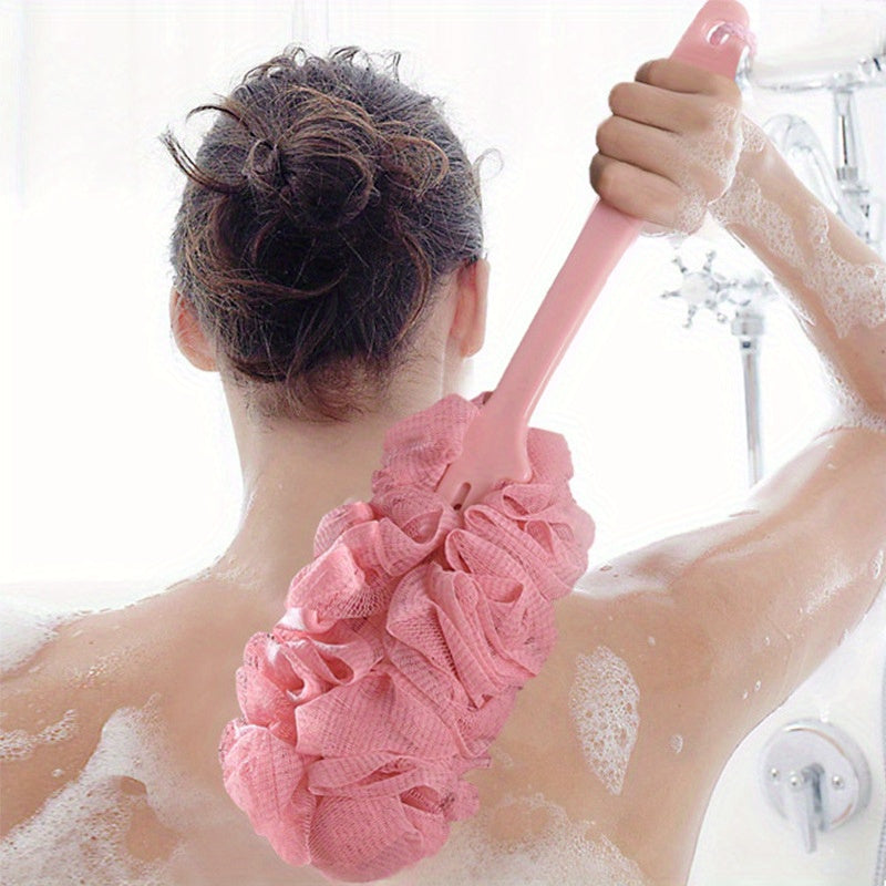 1pc Ergonomic Long-Handle Bath Brush - Colorful Wavy Design, Soft Mesh Back Scrubber for Shower Exfoliation, Battery-Free, Unscented - Ideal for Men & Women