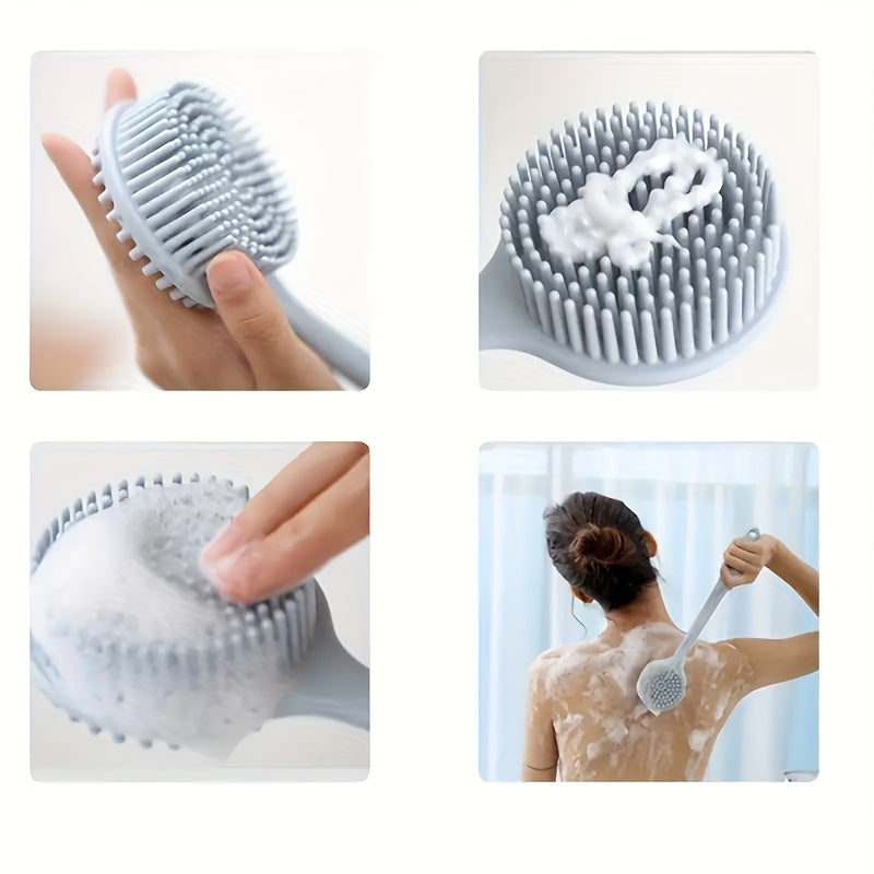 1pc Ergonomic Long Handle Silicone Bath Brush with Soft Non-Irritating Bristles - Deep Cleansing & Gentle Massage, Sterile, Easy to Clean, Enhances Soap/Gel Lather, Suitable for All Light Beige Types, Durable All-Season Bath Accessory, Bath Accessories,