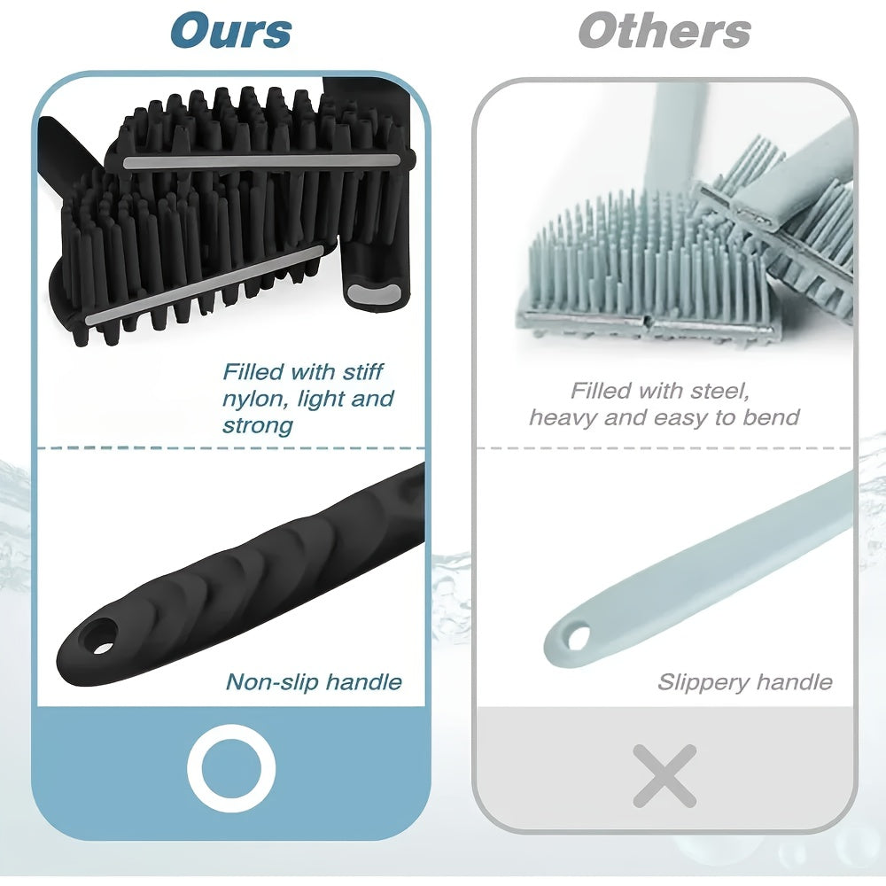 1pc Dual-Sided Silicone Bath Brush with Long Handle - Exfoliating & Massage Body Scrubber for Deep Cleaning, Gentle Beige Care, Ergonomic Shower Tool for Back, Men & Women, Durable Silicone (Black), Exfoliation Scrubber, Textured Scrubbing Surface,