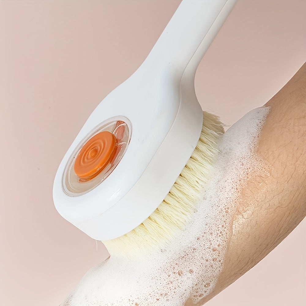 3 Colors Available: One-of-a-kind Press-type Long-Handle Bath Brush, Soft Bristle Back Cleaning Brush for Men and Women, No Need for Water Assistance, Exfoliating Beauty Tool, Manual Operation, No Battery Needed, Bathing Accessories