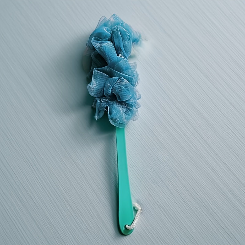 1pc Ergonomic Long-Handle Bath Brush - Colorful Wavy Design, Soft Mesh Back Scrubber for Shower Exfoliation, Battery-Free, Unscented - Ideal for Men & Women