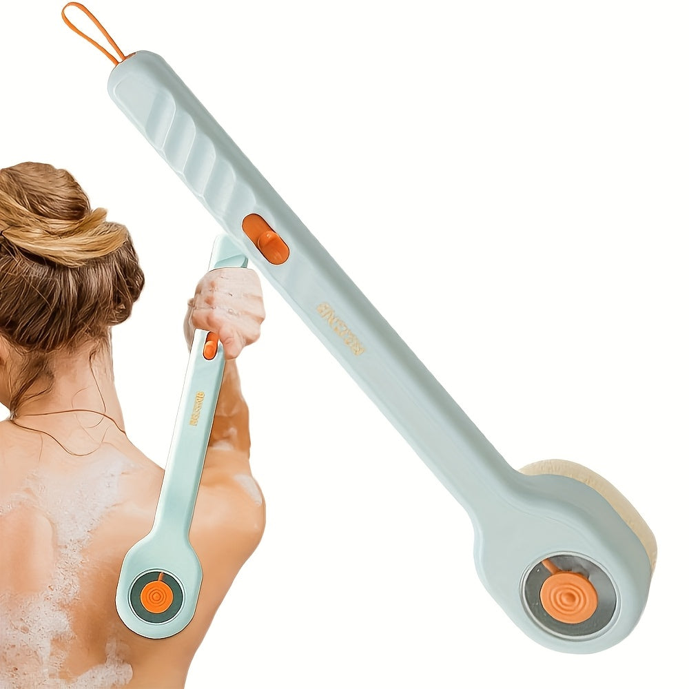 3 Colors Available: One-of-a-kind Press-type Long-Handle Bath Brush, Soft Bristle Back Cleaning Brush for Men and Women, No Need for Water Assistance, Exfoliating Beauty Tool, Manual Operation, No Battery Needed, Bathing Accessories