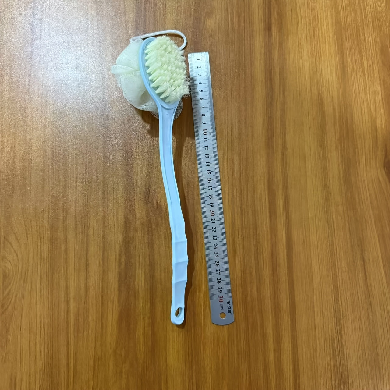 1pc 2-in-1 Long Handle Bath Brush - Dual-Sided Soft Bristles & Loofah Back Scrubber, Non-Slip Extendable Handle for Easy Reach, Exfoliating & Massage, Ideal for Shower Use, Exfoliation Tool|Ergonomic Design|Soft Bristle Brush, Bath & Body Brushe