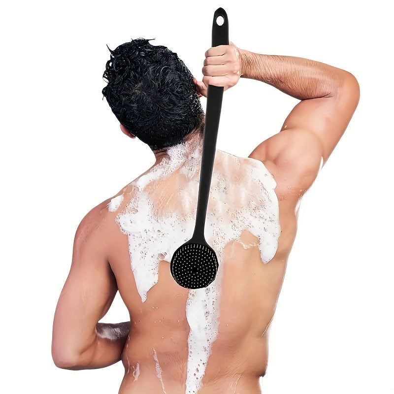 Extra Long Bath Brush with Non-Slip Grip - Heavy-Duty Back, Feet & Body Scrubber - Dual-Sided Soft Bristles for Exfoliation & Massage - Fast-Drying Silicone Shower Brush - No Battery Needed - Ideal for Adults & Seniors - (14.72", Single/Double Pack) -