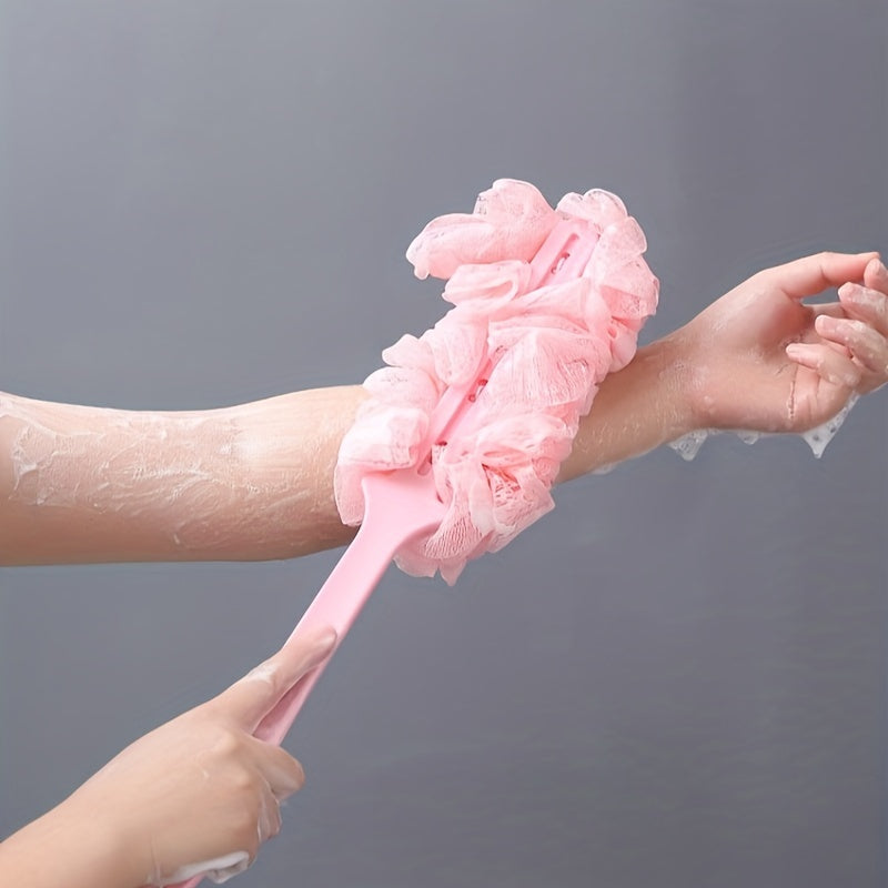 1pc Ergonomic Long-Handle Bath Brush - Colorful Wavy Design, Soft Mesh Back Scrubber for Shower Exfoliation, Battery-Free, Unscented - Ideal for Men & Women