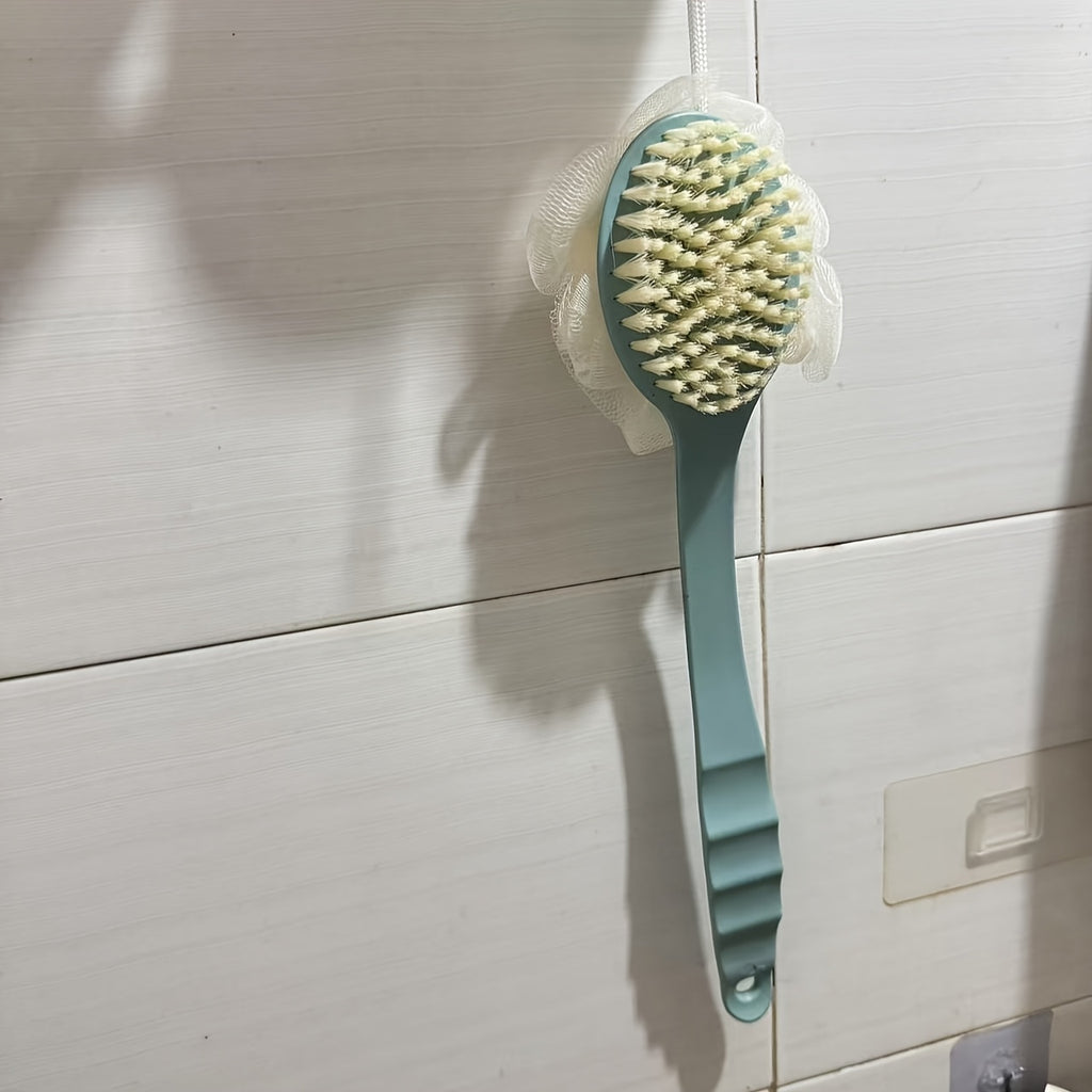 2-in-1 Dual Head Bath Brush with Soft Loofah - Perfect for Back Scrubbing, No Oil or Battery Required