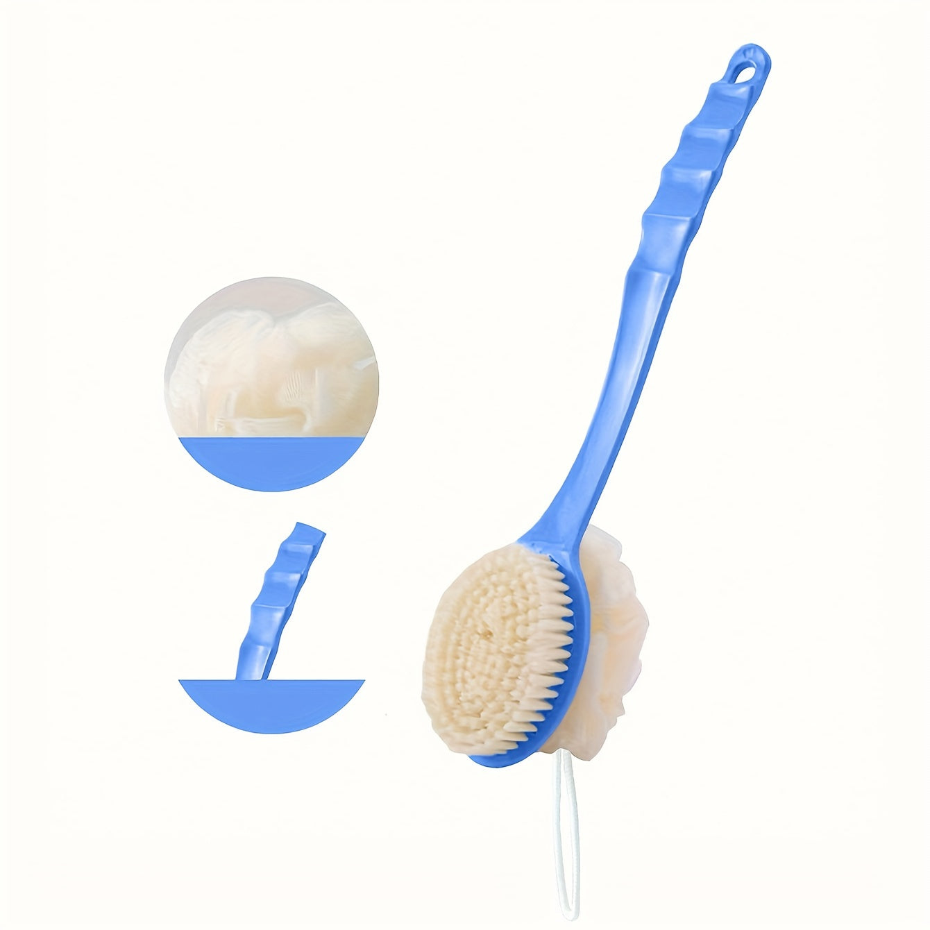 1pc Soft Bristle Long Handle Bath Brush with Loofah Sponge - Non-Electric Exfoliating Body Scrubber for Back and Full Body Cleanse