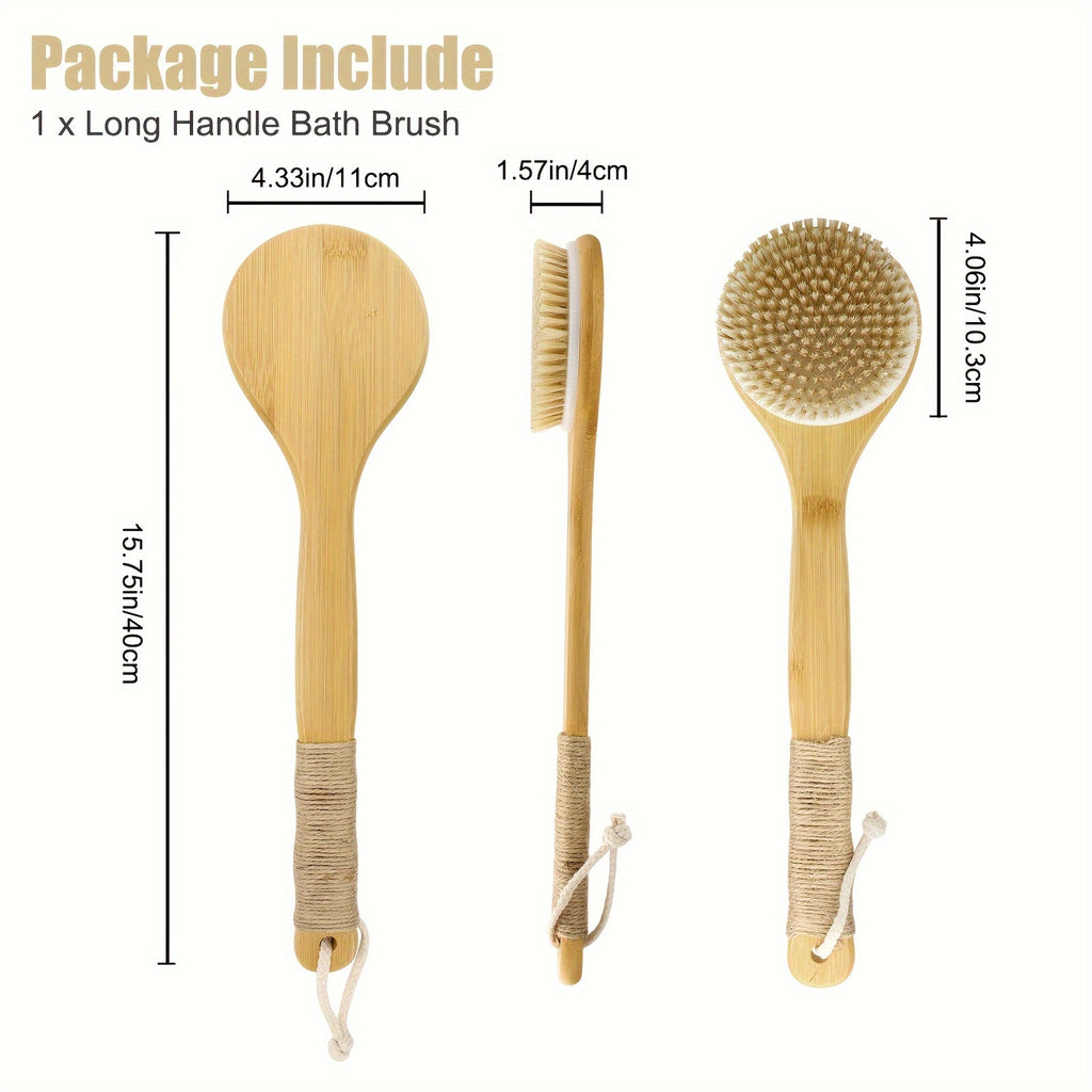 Extended Handle Bath Brush Featuring a Hanging Rope, Natural Bristle Back Scrubber, Exfoliating Shower Brush for Body Spa Cleansing