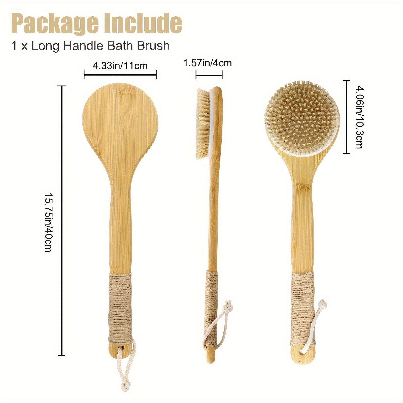 Extended Handle Bath Brush Featuring a Hanging Rope, Natural Bristle Back Scrubber, Exfoliating Shower Brush for Body Spa Cleansing