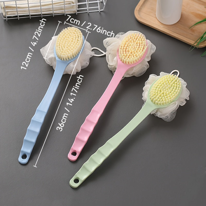 1pc 2-in-1 Long Handle Bath Brush - Dual-Sided Soft Bristles & Loofah Back Scrubber, Non-Slip Extendable Handle for Easy Reach, Exfoliating & Massage, Ideal for Shower Use, Exfoliation Tool|Ergonomic Design|Soft Bristle Brush, Bath & Body Brushe
