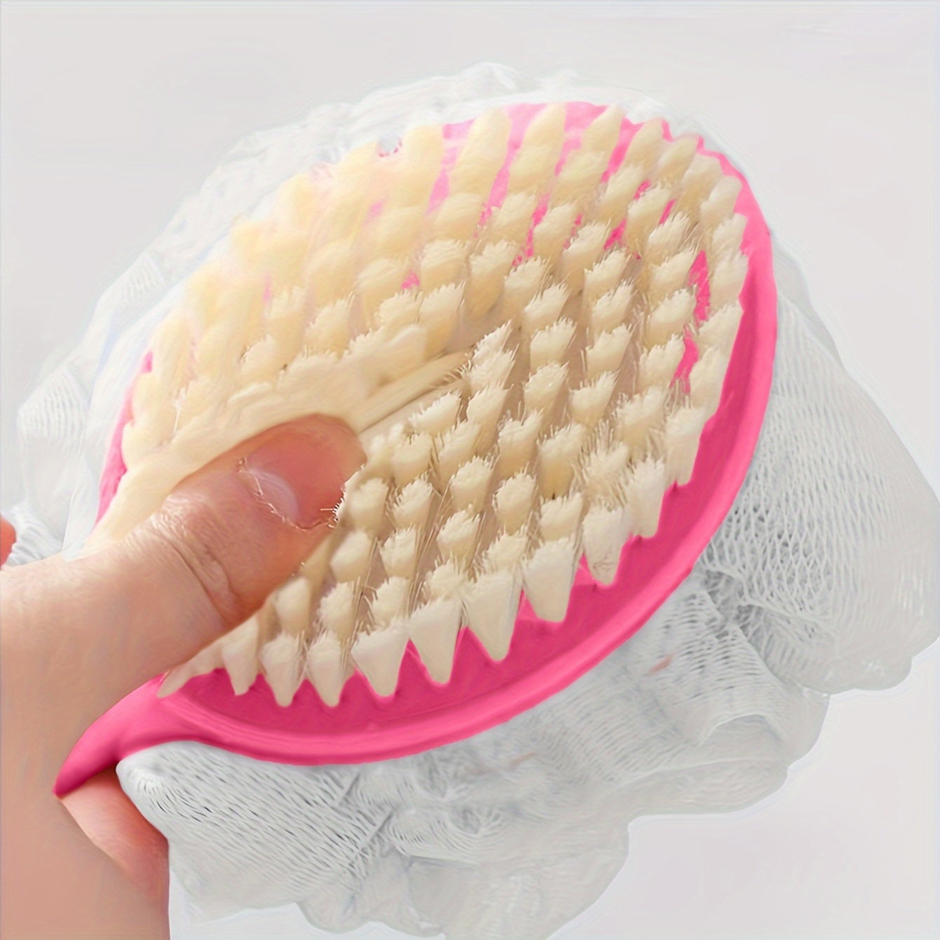 1pc Soft Bristle Long Handle Bath Brush with Loofah Sponge - Non-Electric Exfoliating Body Scrubber for Back and Full Body Cleanse