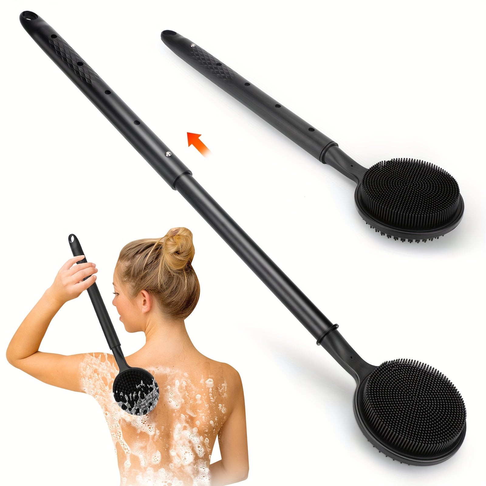 Back Scrubber for Shower, Extra Long Brush with Adjustable Handle, Non-Slip Double Side Design, Exfoliating Bath Brush