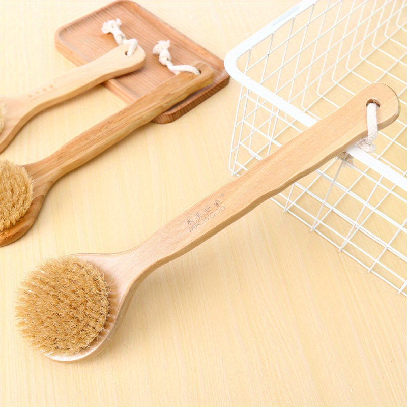 Body brush, long-handled bathtub shower brush, Light Beige exfoliation, essential tools for bath tools, manual back massage brush