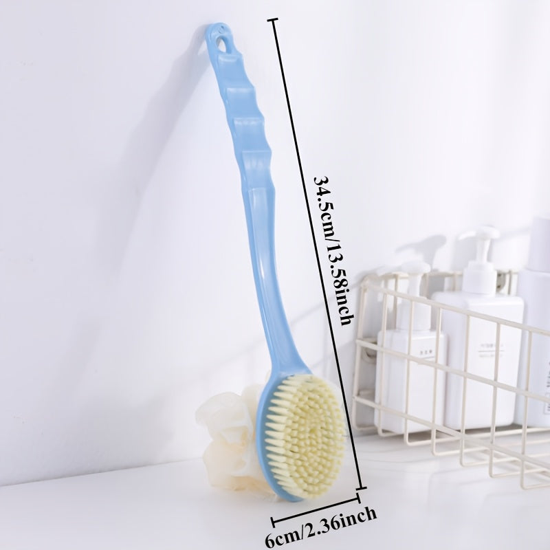 1pc Soft Bristle Long Handle Bath Brush with Loofah Sponge - Non-Electric Exfoliating Body Scrubber for Back and Full Body Cleanse