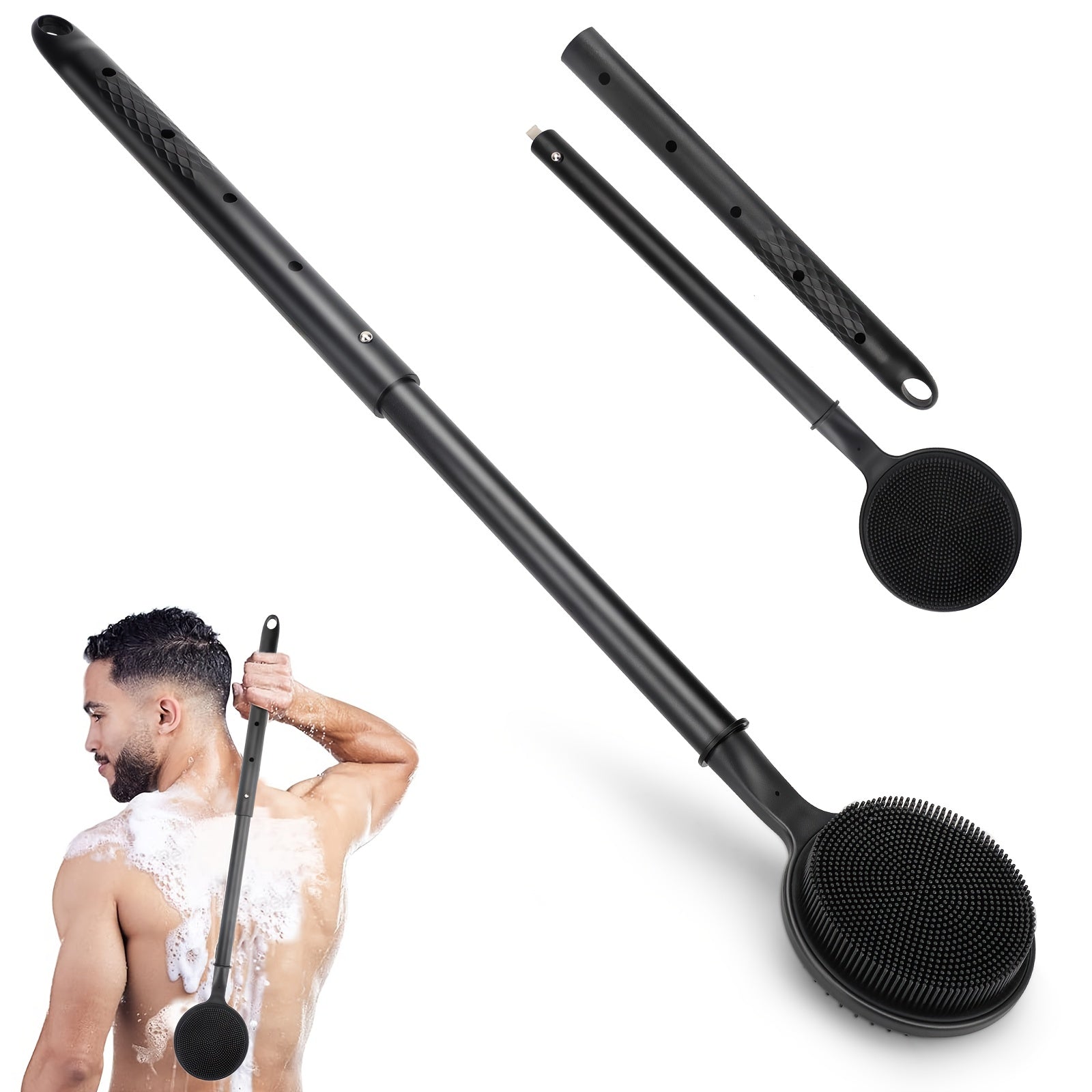 Back Scrubber for Shower, Extra Long Brush with Adjustable Handle, Non-Slip Double Side Design, Exfoliating Bath Brush