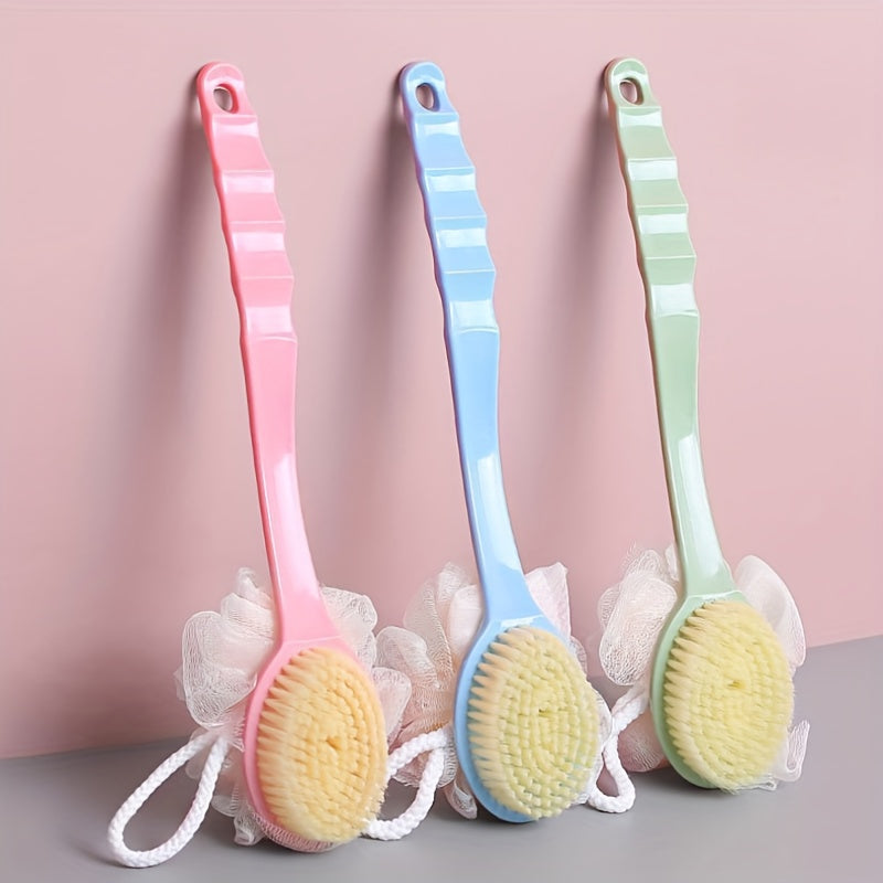 Valentine's Day 2-in-1 Soft Fiber Long Handle Shower Brush - Gentle Exfoliating Body Scrubber, Dual-purpose Back Brush and Cleansing Tool, Japanese Design