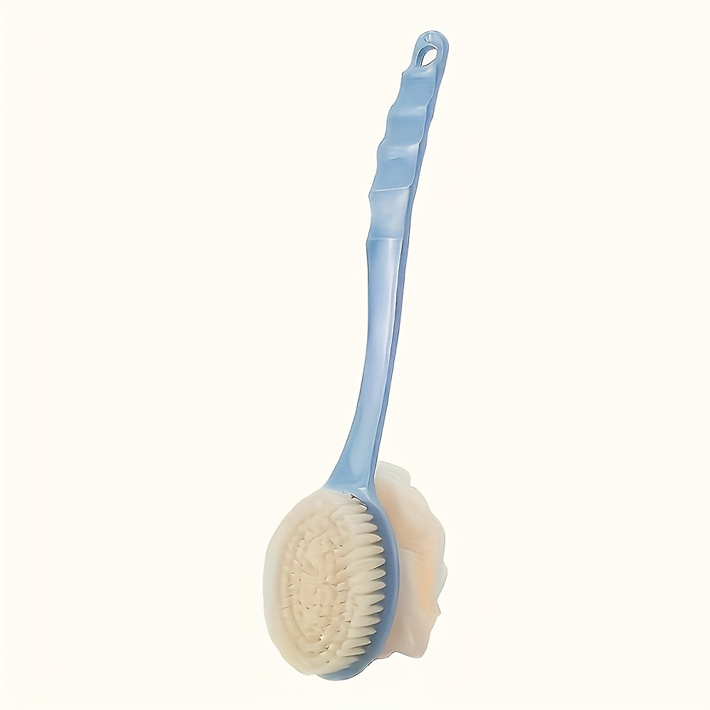 A 2-In-1 Dual-Headed Shower Brush, Equipped with a Soft Loofah, Designed for Back Scrubbing: Convenient And Quick.