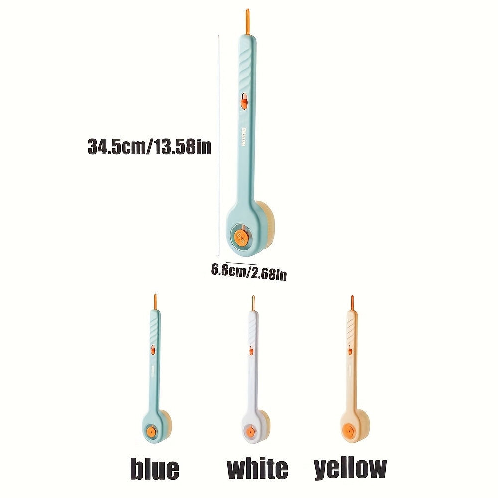 3 Colors Available: One-of-a-kind Press-type Long-Handle Bath Brush, Soft Bristle Back Cleaning Brush for Men and Women, No Need for Water Assistance, Exfoliating Beauty Tool, Manual Operation, No Battery Needed, Bathing Accessories