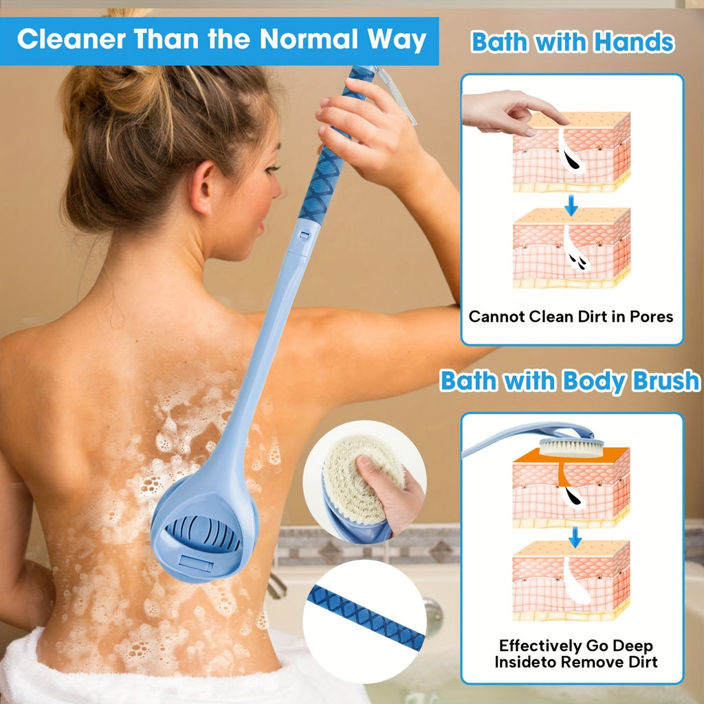 20.4" Detachable Long Handle Bath Brush with Ergonomic Handle - No Electricity Needed, Dual-Head Back Scrubber for Men, Women & Elderly - Deep Body Exfoliation & Shower Cleaning, Durable High-Quality Fabric, No Battery Required, Shower Cleaning Tool,