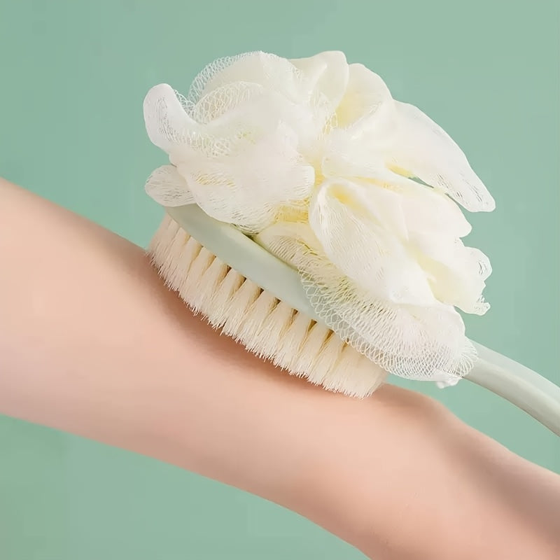2-in-1 Dual Head Bath Brush with Soft Loofah - Perfect for Back Scrubbing, No Oil or Battery Required