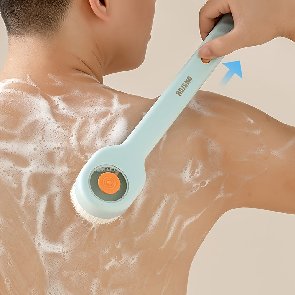 3 Colors Available: One-of-a-kind Press-type Long-Handle Bath Brush, Soft Bristle Back Cleaning Brush for Men and Women, No Need for Water Assistance, Exfoliating Beauty Tool, Manual Operation, No Battery Needed, Bathing Accessories