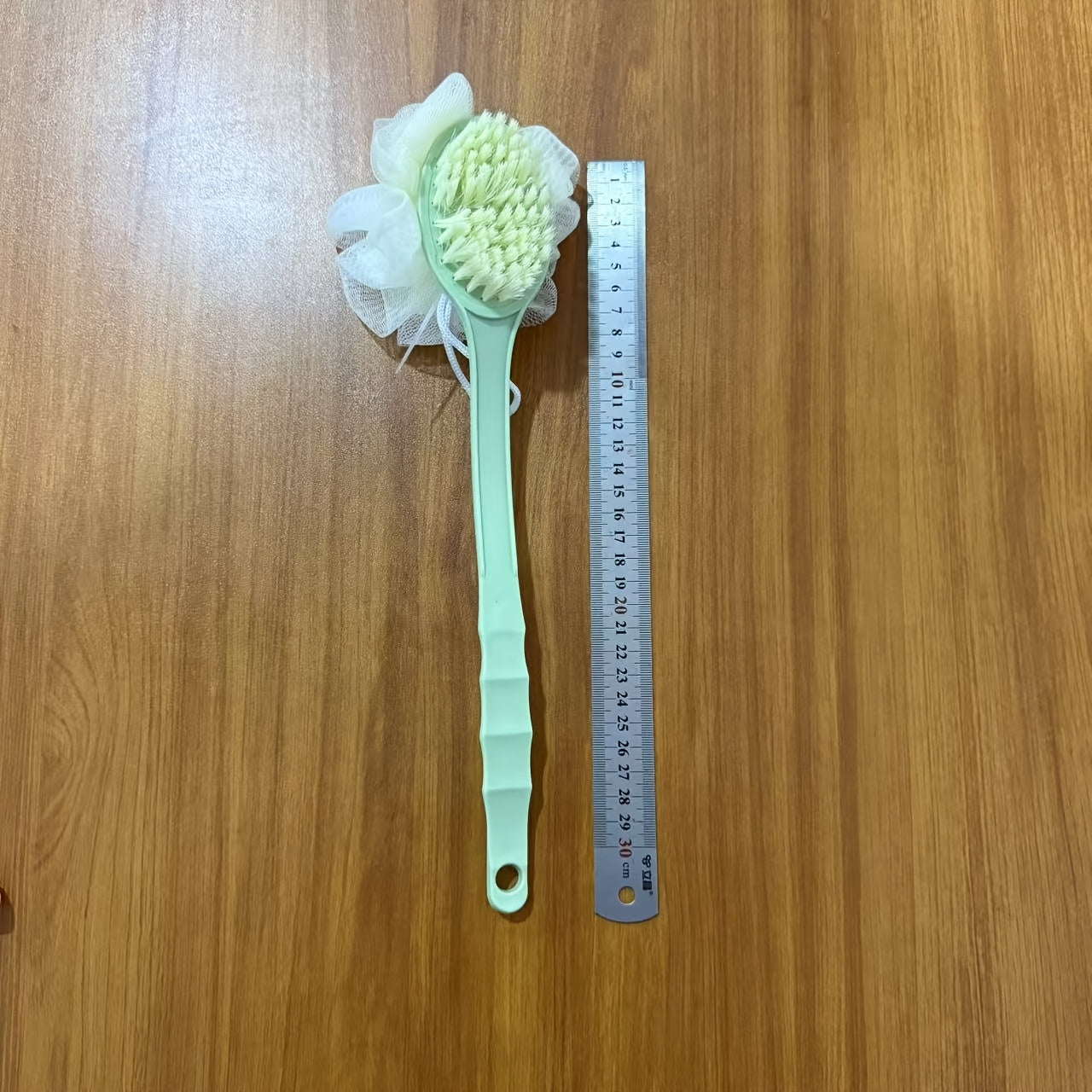 1pc 2-in-1 Long Handle Bath Brush - Dual-Sided Soft Bristles & Loofah Back Scrubber, Non-Slip Extendable Handle for Easy Reach, Exfoliating & Massage, Ideal for Shower Use, Exfoliation Tool|Ergonomic Design|Soft Bristle Brush, Bath & Body Brushe