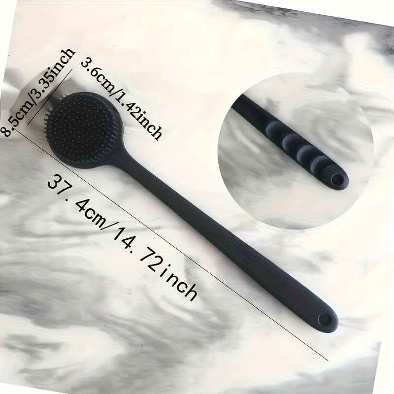 Extra Long Bath Brush with Non-Slip Grip - Heavy-Duty Back, Feet & Body Scrubber - Dual-Sided Soft Bristles for Exfoliation & Massage - Fast-Drying Silicone Shower Brush - No Battery Needed - Ideal for Adults & Seniors - (14.72", Single/Double Pack) -