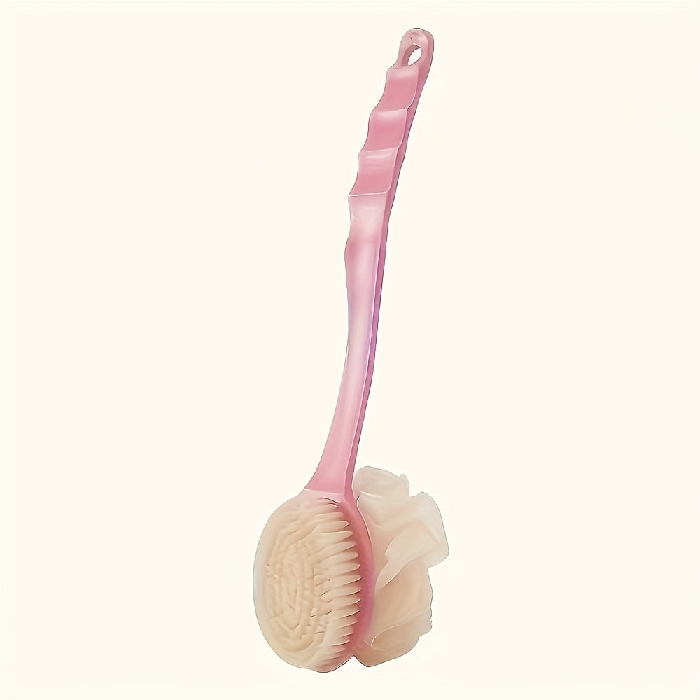 A 2-In-1 Dual-Headed Shower Brush, Equipped with a Soft Loofah, Designed for Back Scrubbing: Convenient And Quick.