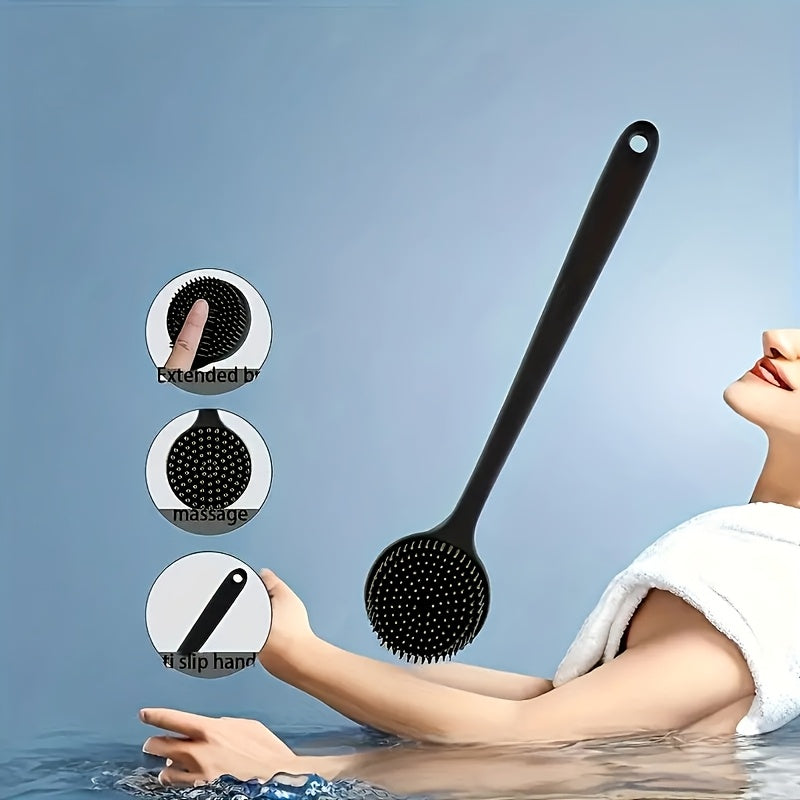 1pc Ergonomic Long Handle Silicone Bath Brush with Soft Non-Irritating Bristles - Deep Cleansing & Gentle Massage, Sterile, Easy to Clean, Enhances Soap/Gel Lather, Suitable for All Light Beige Types, Durable All-Season Bath Accessory, Bath Accessories,