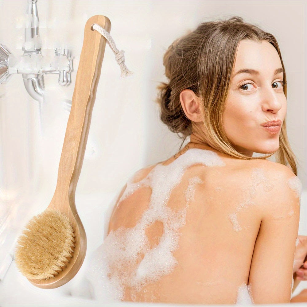 Long Handle Body Brush with Soft Bristles - Non-Electric Back Scrubber for Dry Light Beige Exfoliation, Gentle Bath & Shower Tool for Smooth Light Beige, No Battery Needed, Easy to Use for Home or Spa, Shower Brush, Ergonomic Design, Durable Construction,