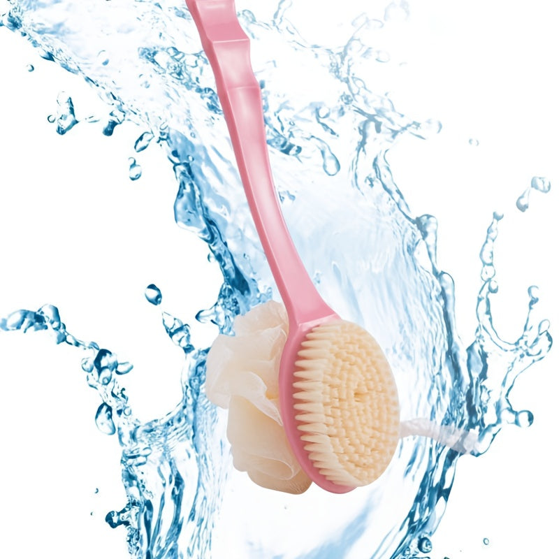 Valentine's Day 2-in-1 Soft Fiber Long Handle Shower Brush - Gentle Exfoliating Body Scrubber, Dual-purpose Back Brush and Cleansing Tool, Japanese Design