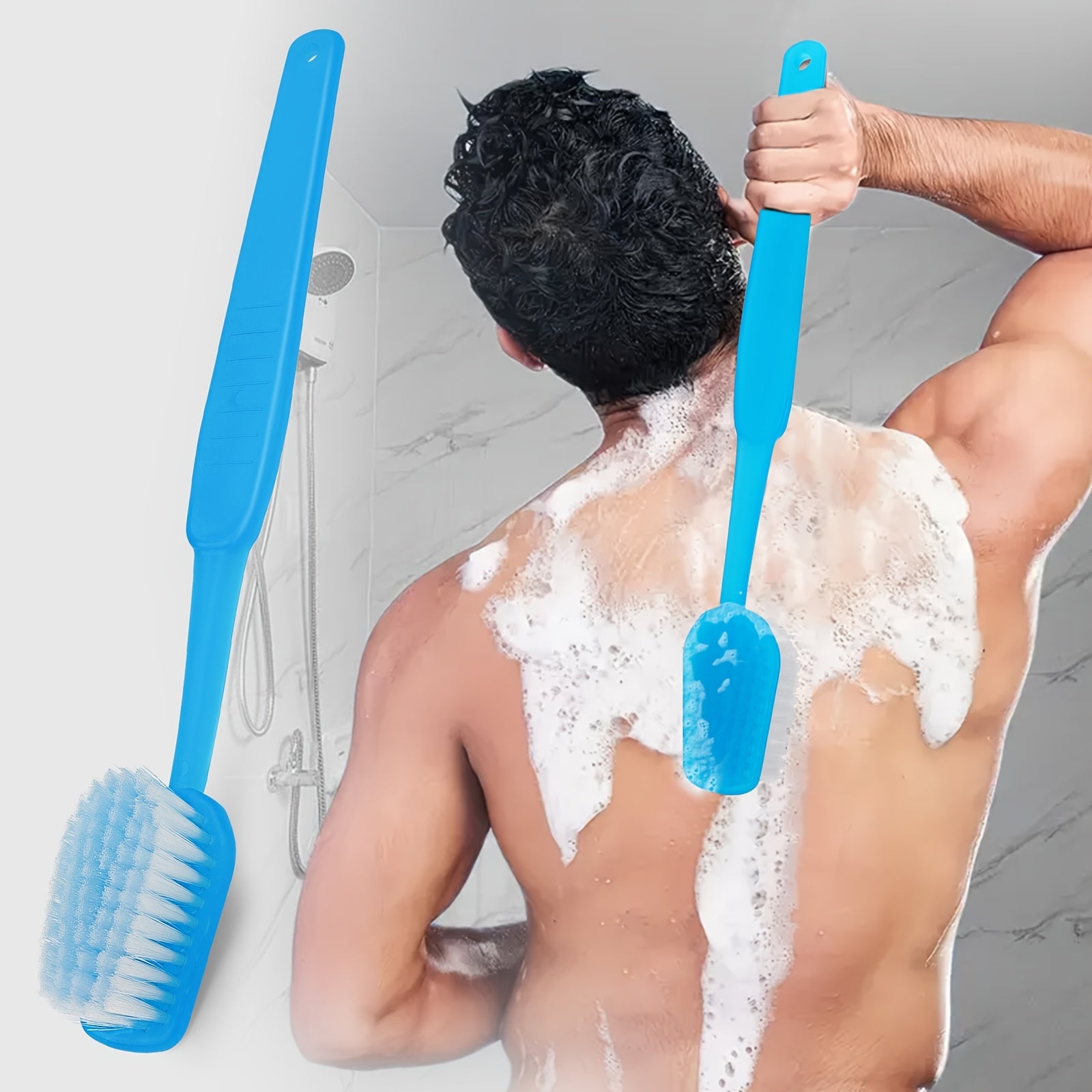 Ergonomic Long-Handled Bath Brush with Soft Bristles - Ideal for Deep Cleansing, Exfoliation & Back Massage, Quick-Dry Material, Easy Hang Design for Shower Use