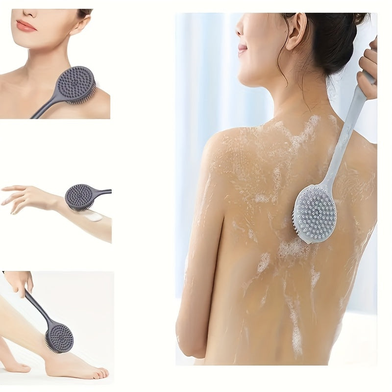 1pc Ergonomic Long Handle Silicone Bath Brush with Soft Non-Irritating Bristles - Deep Cleansing & Gentle Massage, Sterile, Easy to Clean, Enhances Soap/Gel Lather, Suitable for All Light Beige Types, Durable All-Season Bath Accessory, Bath Accessories,