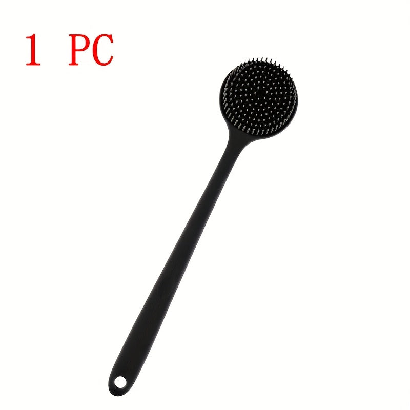 Extra Long Bath Brush with Non-Slip Grip - Heavy-Duty Back, Feet & Body Scrubber - Dual-Sided Soft Bristles for Exfoliation & Massage - Fast-Drying Silicone Shower Brush - No Battery Needed - Ideal for Adults & Seniors - (14.72", Single/Double Pack) -