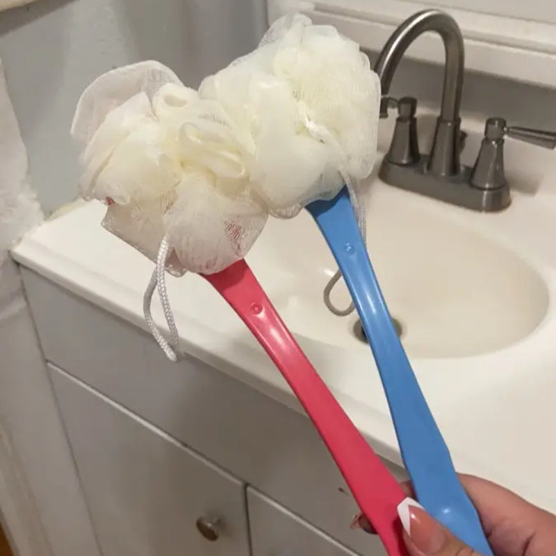 1pc Soft Bristle Long Handle Bath Brush with Loofah Sponge - Non-Electric Exfoliating Body Scrubber for Back and Full Body Cleanse