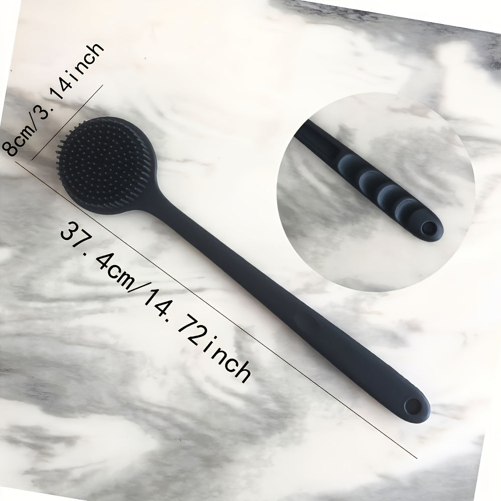 Extra Long Bath Brush with Non-Slip Grip - Heavy-Duty Back, Feet & Body Scrubber - Dual-Sided Soft Bristles for Exfoliation & Massage - Fast-Drying Silicone Shower Brush - No Battery Needed - Ideal for Adults & Seniors - (14.72", Single/Double Pack) -