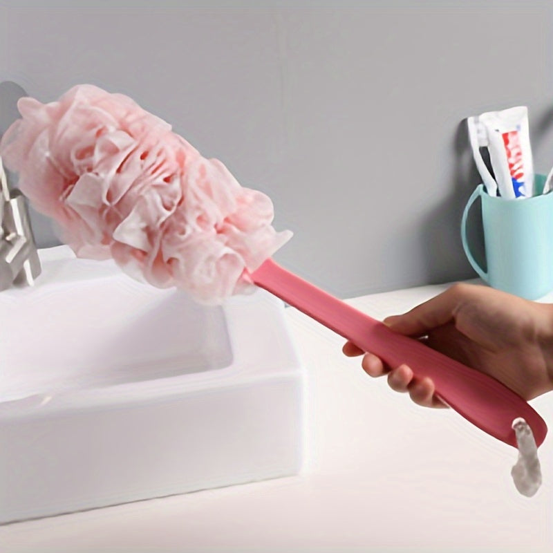 1pc Ergonomic Long-Handle Bath Brush - Colorful Wavy Design, Soft Mesh Back Scrubber for Shower Exfoliation, Battery-Free, Unscented - Ideal for Men & Women