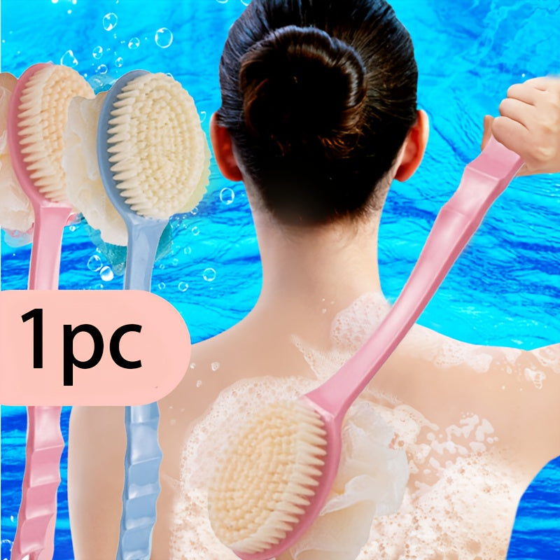 Valentine's Day 2-in-1 Soft Fiber Long Handle Shower Brush - Gentle Exfoliating Body Scrubber, Dual-purpose Back Brush and Cleansing Tool, Japanese Design