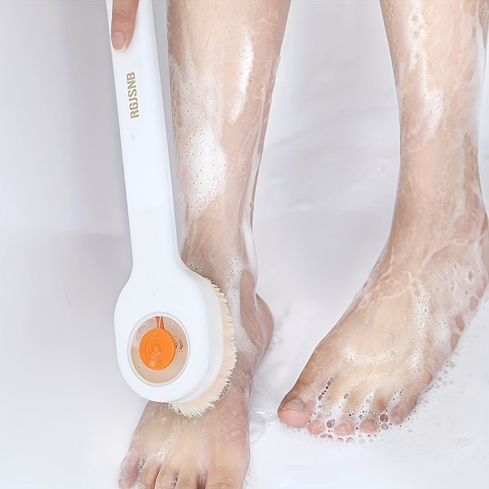 3 Colors Available: One-of-a-kind Press-type Long-Handle Bath Brush, Soft Bristle Back Cleaning Brush for Men and Women, No Need for Water Assistance, Exfoliating Beauty Tool, Manual Operation, No Battery Needed, Bathing Accessories