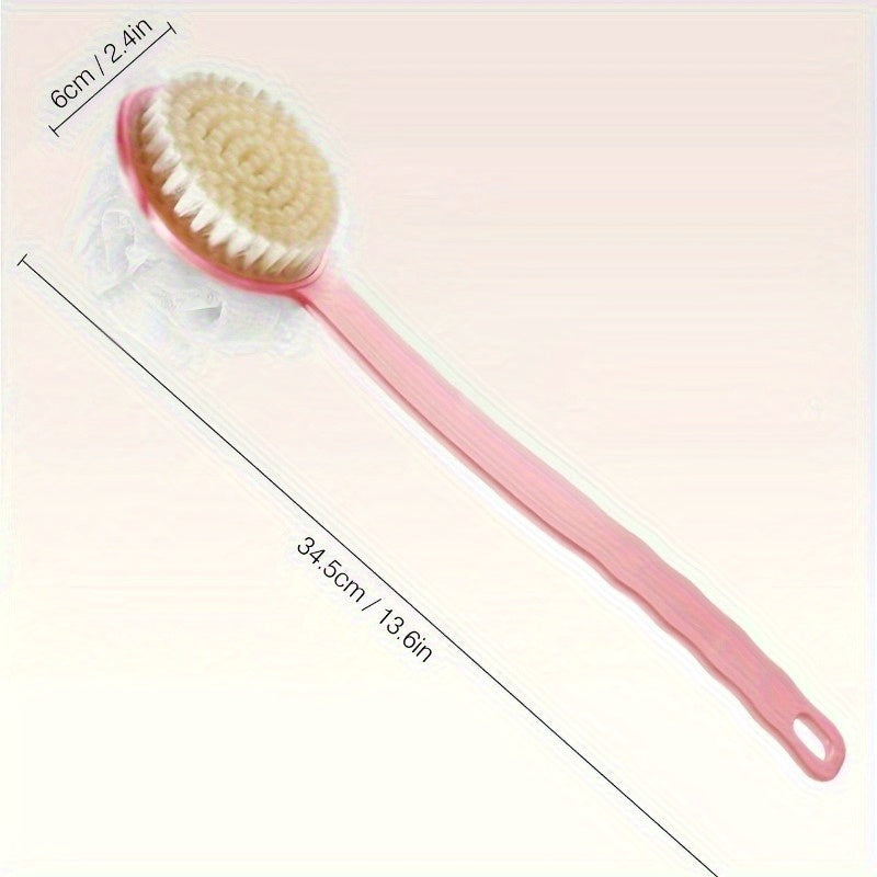 One Soft Bristle Long Handle Shower Brush with Mesh Foam, Japanese Exfoliating Back Scrubber, Multifunctional 2-in-1 Bath Brush, Suitable for Showers, Gentle Hair Removal and Light Beige Massage