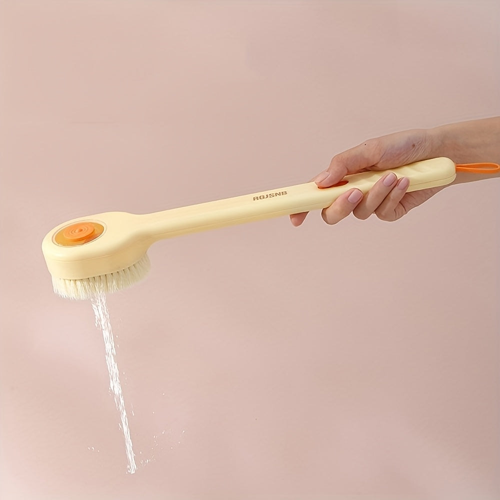 3 Colors Available: One-of-a-kind Press-type Long-Handle Bath Brush, Soft Bristle Back Cleaning Brush for Men and Women, No Need for Water Assistance, Exfoliating Beauty Tool, Manual Operation, No Battery Needed, Bathing Accessories