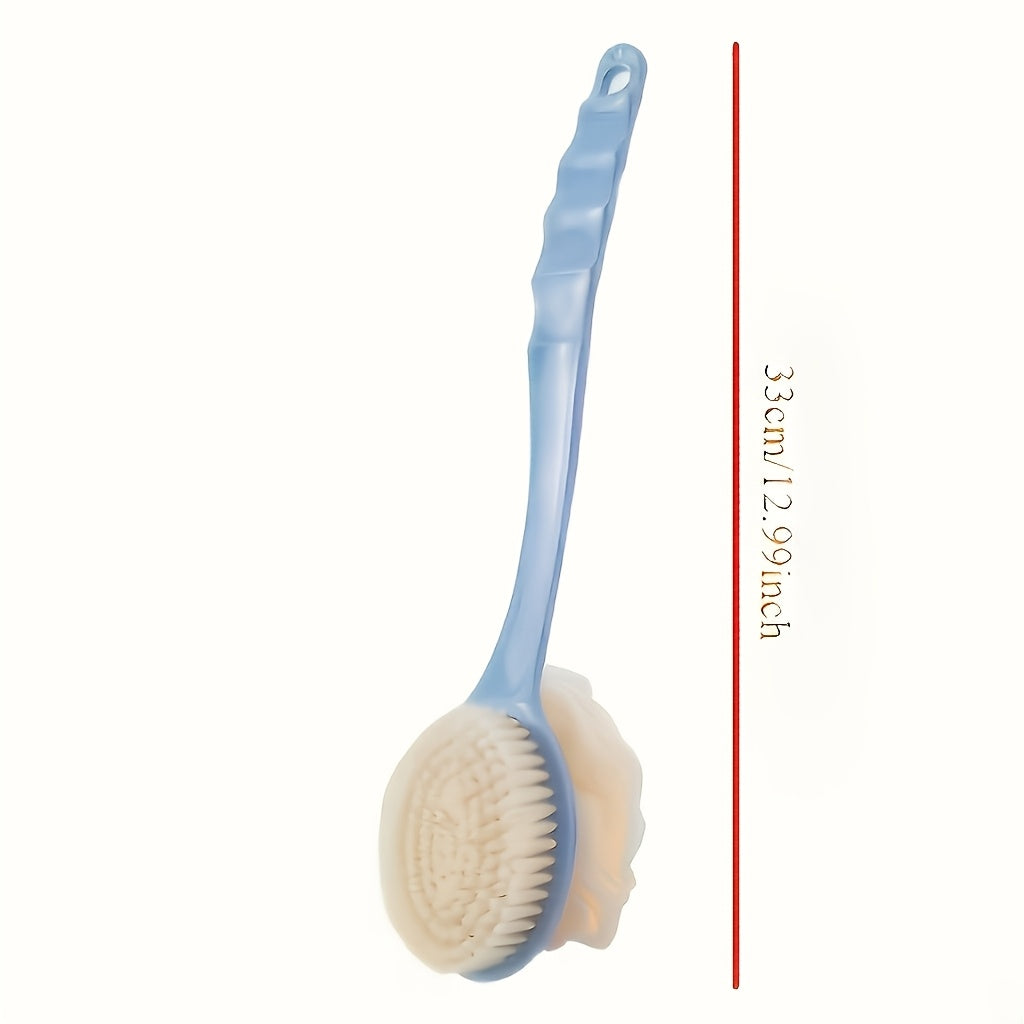 A 2-In-1 Dual-Headed Shower Brush, Equipped with a Soft Loofah, Designed for Back Scrubbing: Convenient And Quick.
