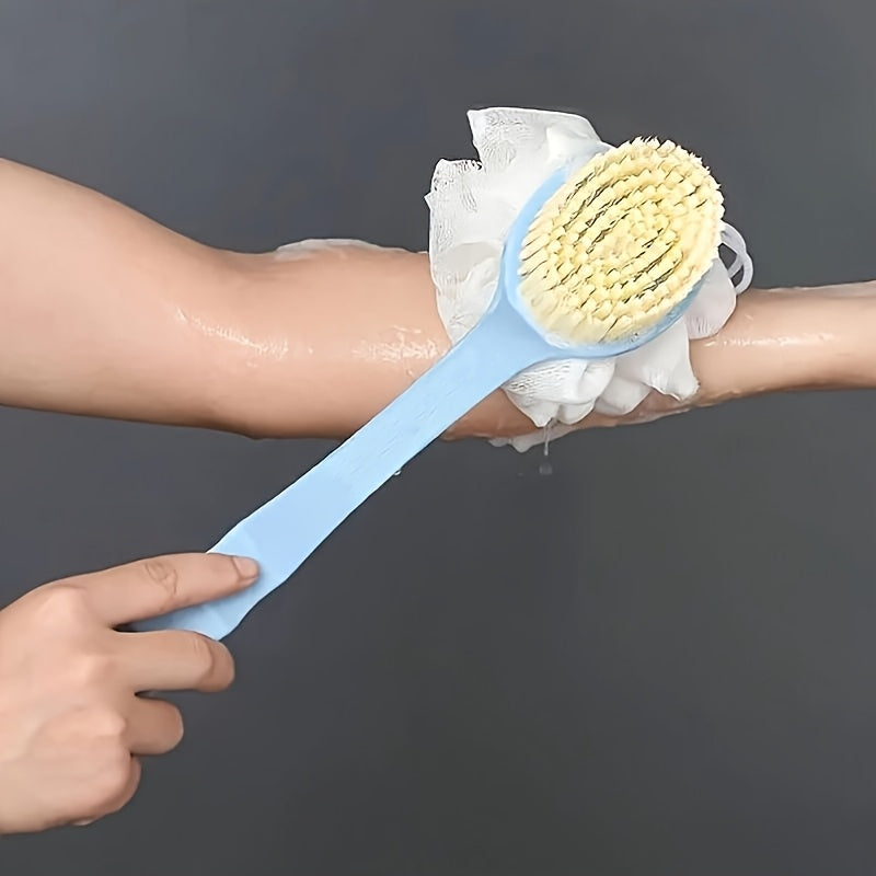 Valentine's Day 2-in-1 Soft Fiber Long Handle Shower Brush - Gentle Exfoliating Body Scrubber, Dual-purpose Back Brush and Cleansing Tool, Japanese Design