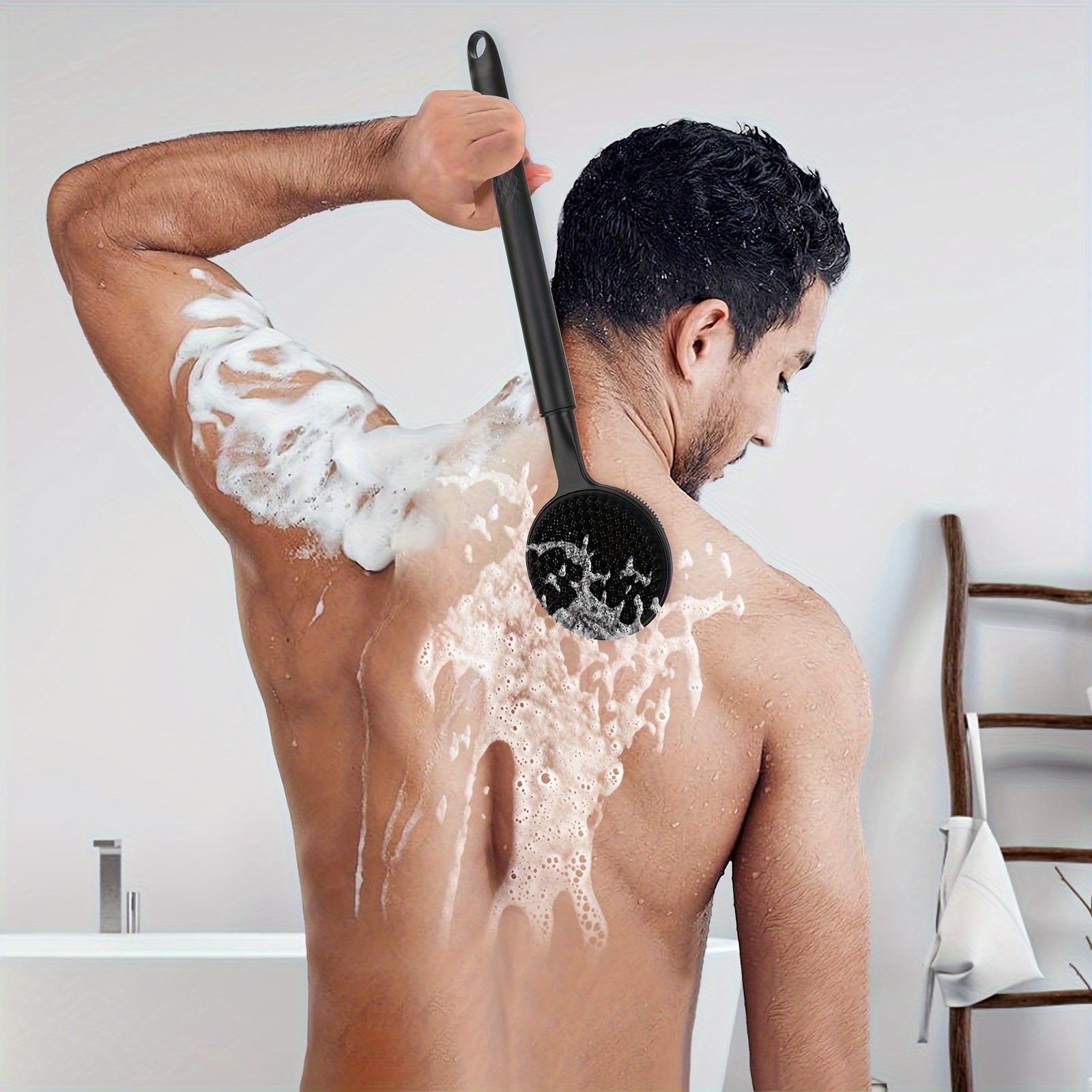 Extra Long Back Scrubber Shower Brush - Heavy-Duty Bath Exfoliator with Adjustable Handle (15.7'' to 23.6''), Non-Slip Grip Base, Dual-Sided Exfoliating & Massage Head - No Electricity Needed for Full Body - Ideal for Back, Legs, Feet, Hard-to-Reach Areas